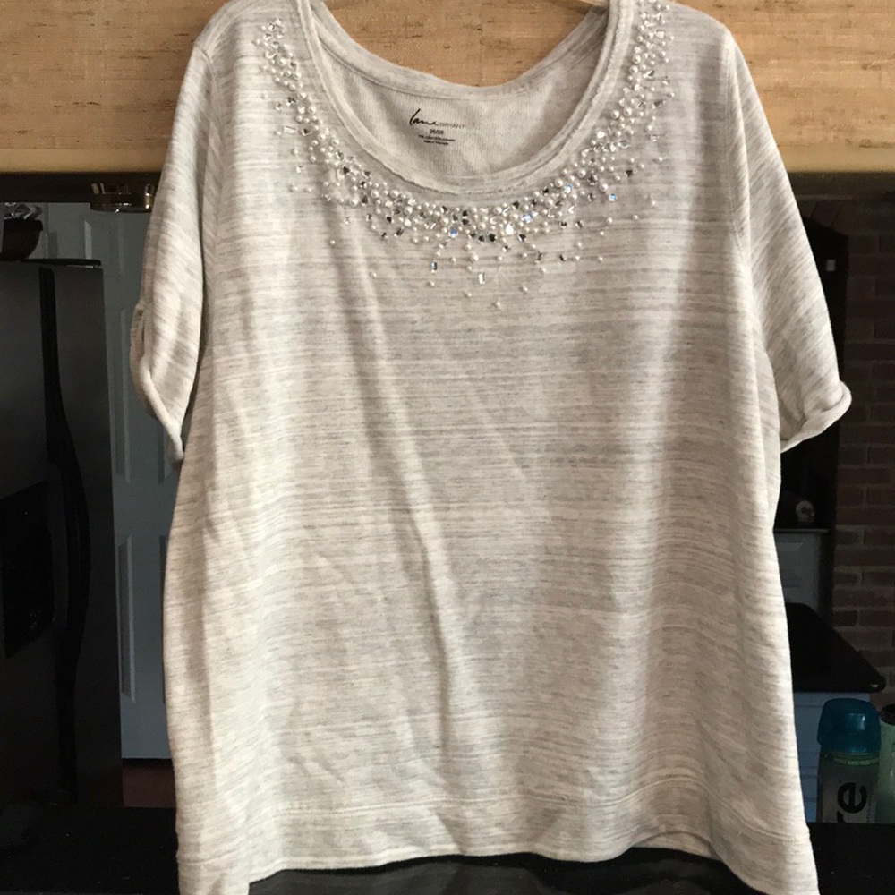 Lane Bryant pearl embellished gray sweatshirt feel top
